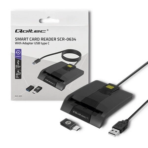 Qoltec SCR-0634 Intelligent Smart ID chip card reader + USB-C adaptera