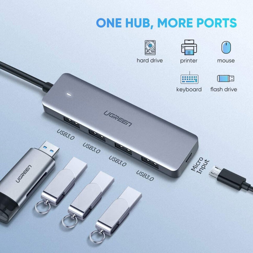 USB HUB / razdelilec Ugreen 4× USB 3.0 + USB-C siv 64266