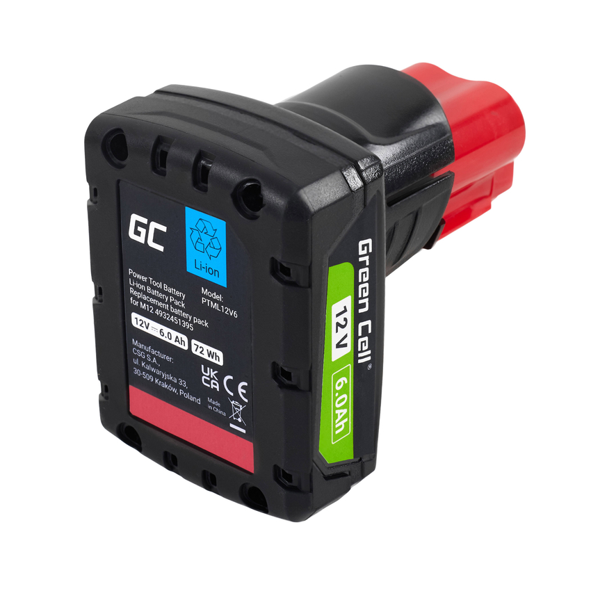 Green Cell baterija za Milwaukee M12 12V 6Ah nadomestna baterija M12 B6 4932451395 (PTML12V6)