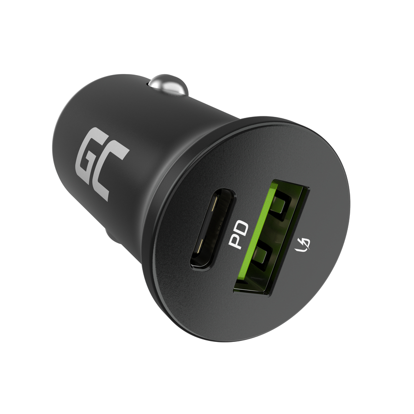 Green Cell avtomobilski polnilec 38W GC PowerRide Nano38 mit USB-C USB-A napajalni kabel und Ultra Charge hitro polnjenje (CADM-GC-38AC)