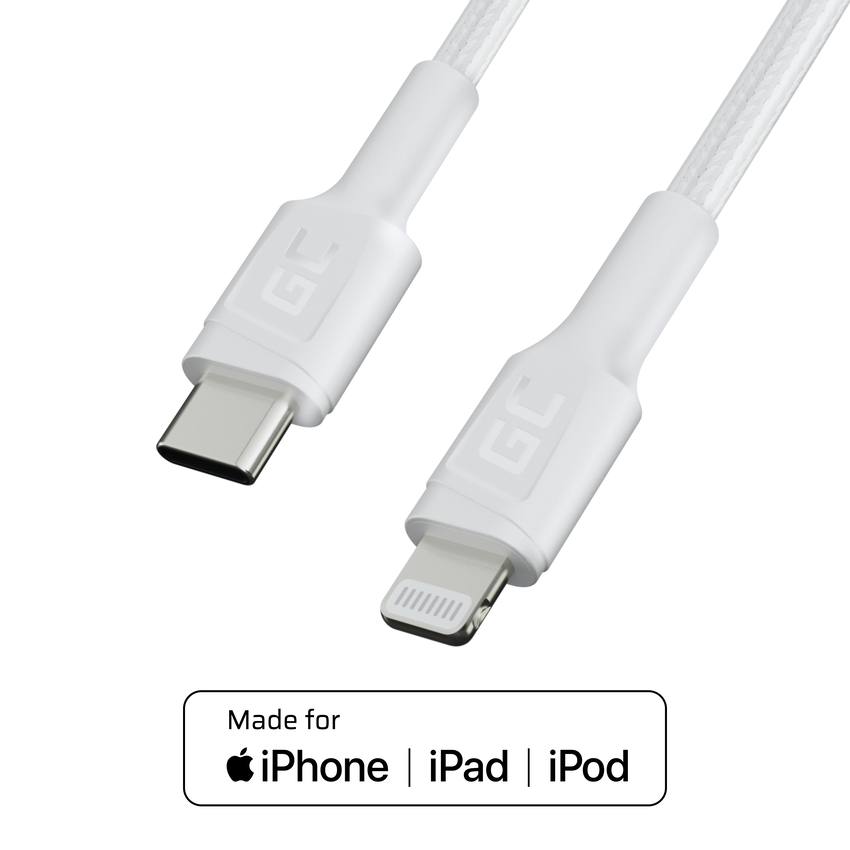 bel USB-C - Lightning MFi 1m kabel za Apple iPhone Green Cell PowerStream, with napajalni kabel fast charging (KABGC07W)