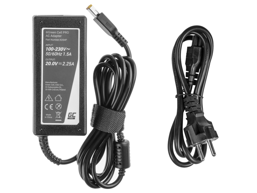 Green Cell PRO polnilec / AC Adapter 20V 2.25A 45W za Lenovo G40-30 G50-30 V110-15IAP V130-15IGM Yoga 300-11IBR ThinkPad X240 (AD64P)