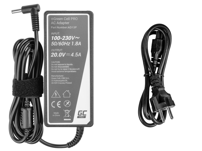 Green Cell PRO polnilec / AC Adapter 20V 4.5A 90W za Lenovo B570 G550 G570 G575 G770 G780 G580 G585 IdeaPad P580 Z510 Z580 Z585 (AD13P)