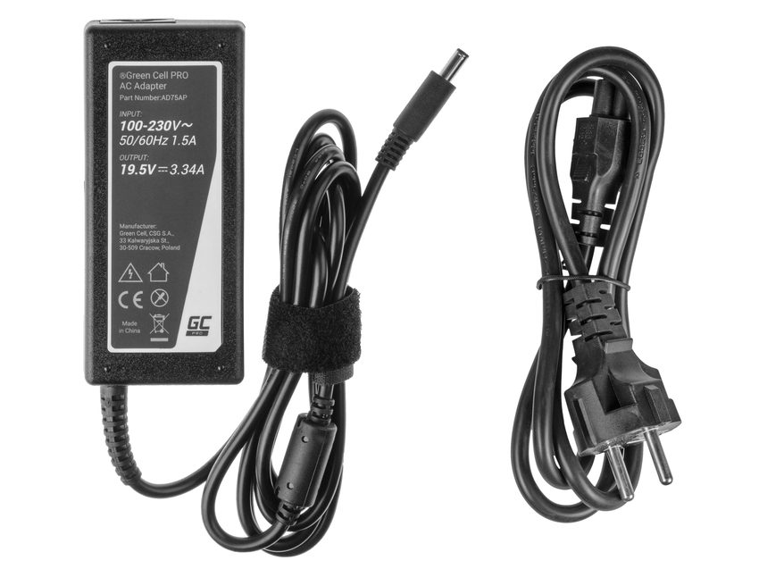 Green Cell PRO polnilec / AC Adapter 19.5V 3.34A 65W za Dell Inspiron 15 3543 3558 3559 5552 5558 5559 5568 17 5758 5759 (AD75AP)
