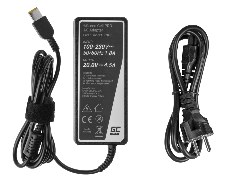 Green Cell PRO polnilec / AC Adapter 20V 4.5A 90W za Lenovo G500 G500s G510 Z51-70 IdeaPad Z510 Z710 ThinkPad T440s T460p T470p (AD39AP)