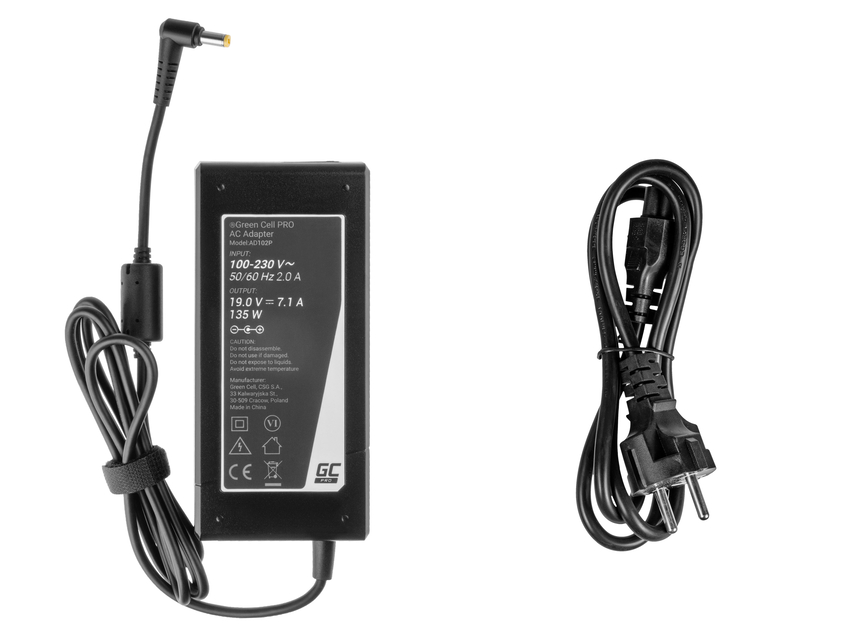 Green Cell PRO polnilec / AC Adapter 19V 7.1A 135W za Acer Aspire Nitro V15 VN7-571G VN7-572G VN7-591G VN7-592G (AD102P)