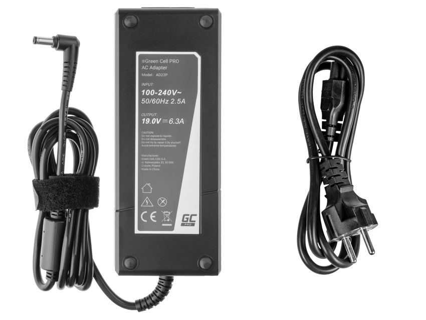 Green Cell PRO polnilec / AC Adapter 19V 6.3A 120W za Asus G56 G60 K73 K73S K73SD K73SV F750 X750 MSI GE70 GT780 (AD22P)