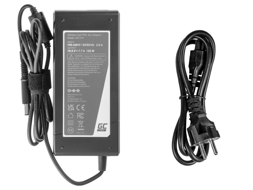 Green Cell PRO polnilec / AC Adapter 19.5V 7.7A 150W za HP EliteBook 8530p 8530w 8540p 8540w 8560p 8560w 8730w ZBook 15 G1 G2 (AD111P)