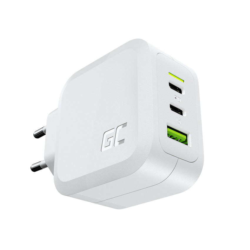 Green Cell bel 65W GaN GC PowerGan mains napajanje za Laptop, MacBook, Phone, Tablet, Nintendo Switch - 2x USB-C, 1x (CHARGC08W)