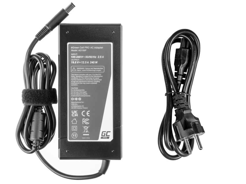 Green Cell PRO polnilec / AC Adapter 19.5V 12.3A 240W za Dell Precision 7510 7710 M4700 M4800 M6600 M6700 M6800 Alienware 17 (AD106P)